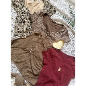 John Galt Brandy Melville Bundle 4 Tops Leopard Floral Pointelle Teddy Bear OS